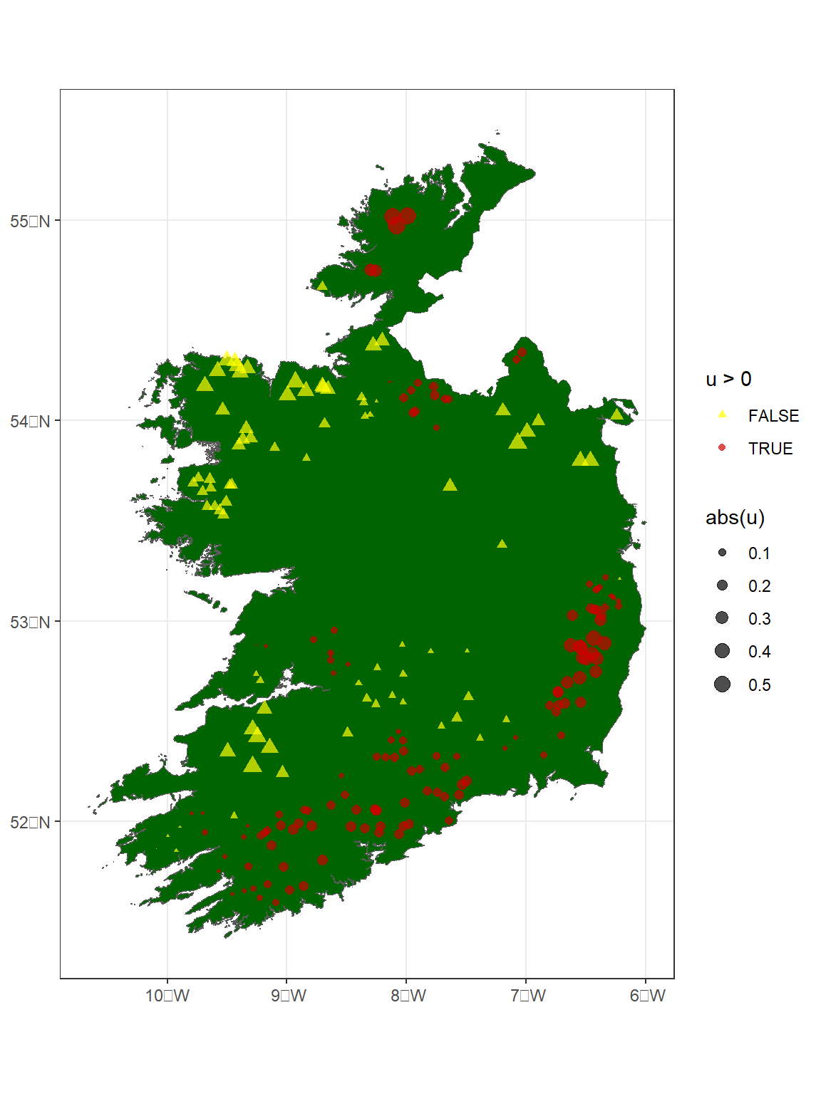 Map of Ireland with estimated us.